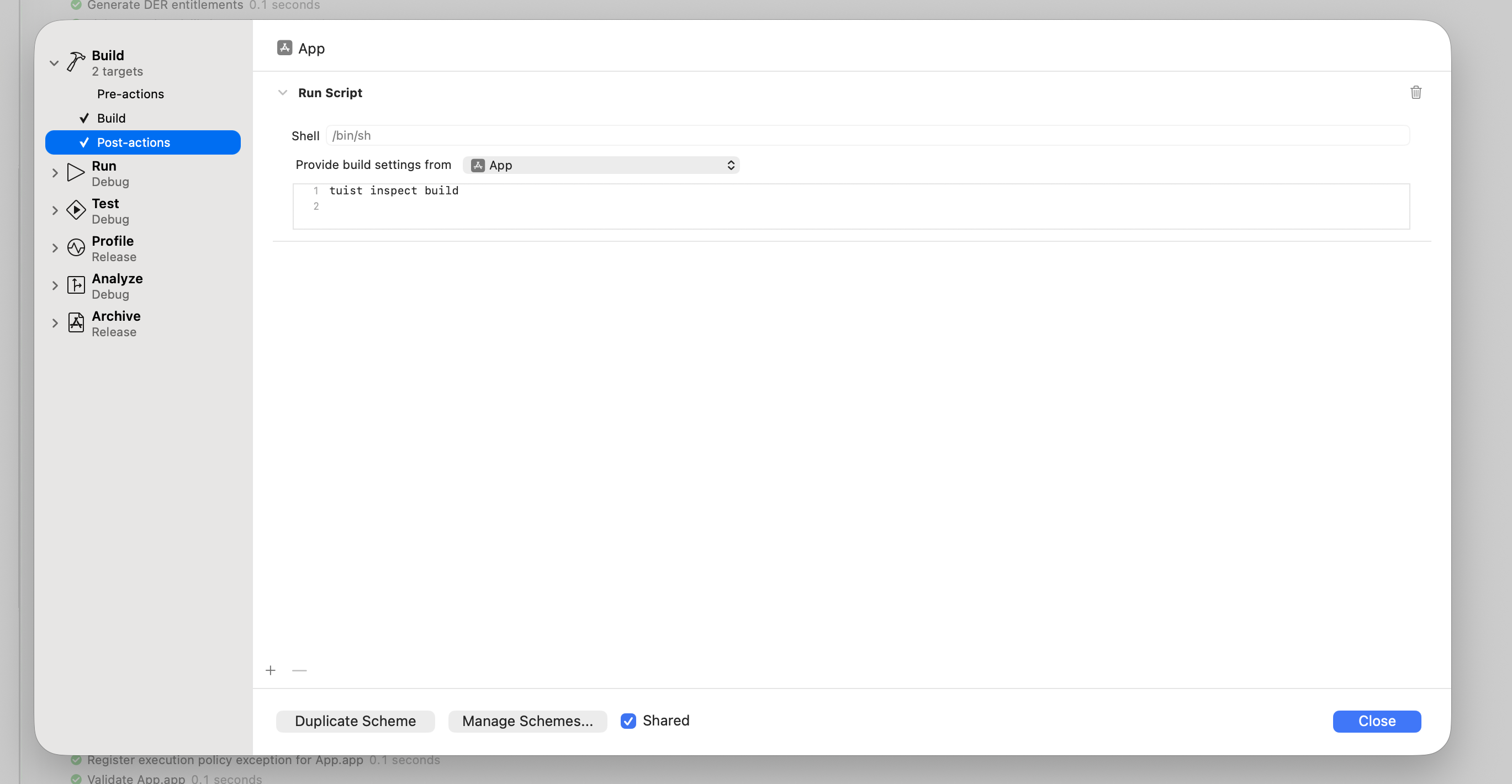 检查构建的后期行动