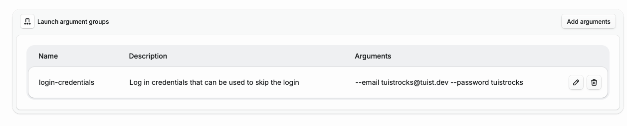Launch argument groups