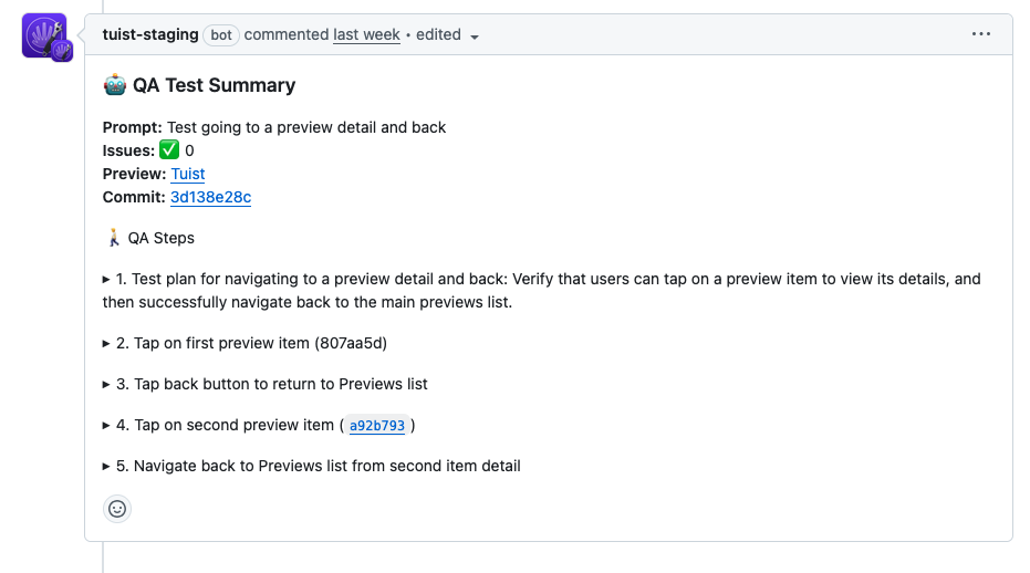 QA test summary