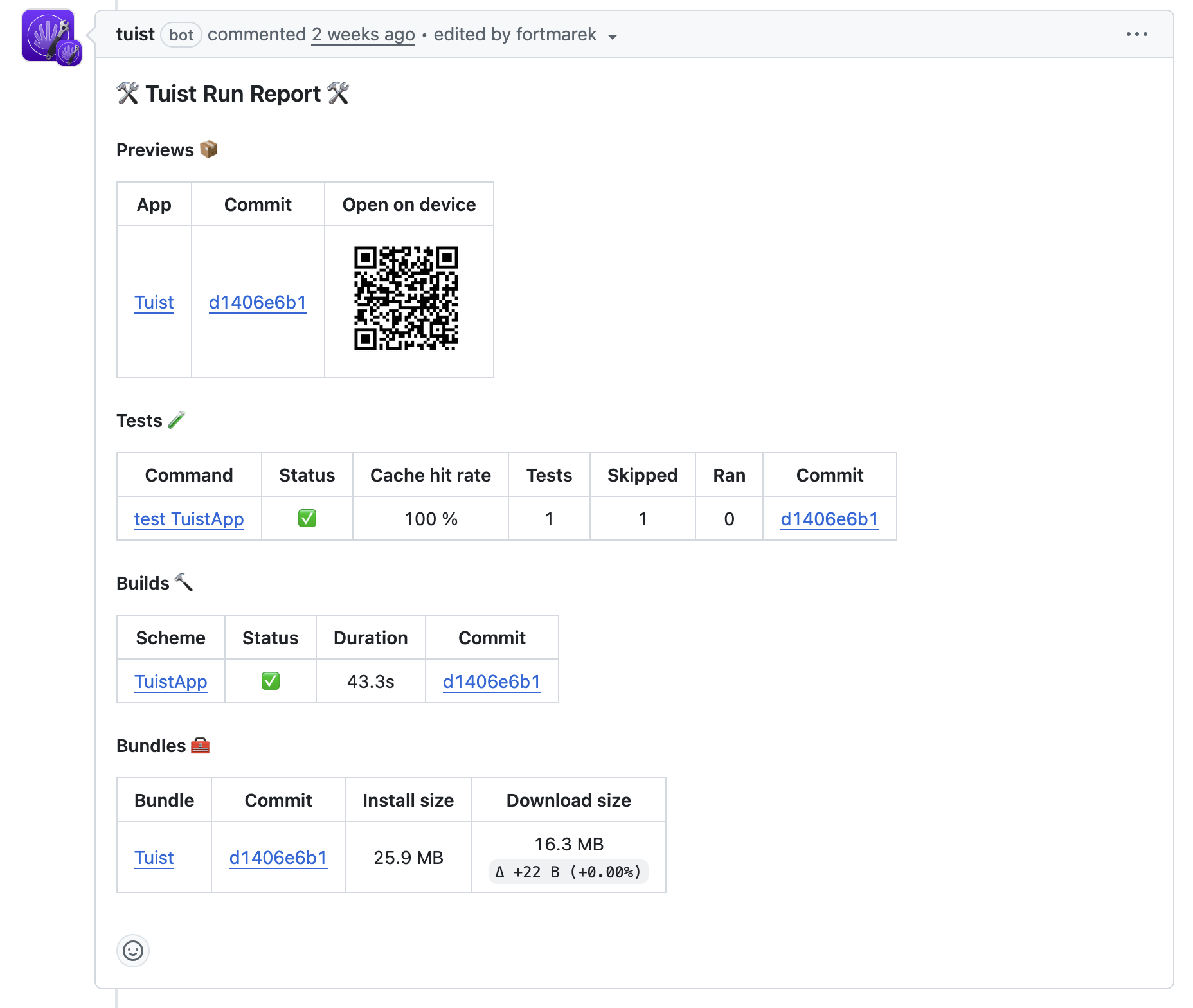 An image that shows the pull request
comment